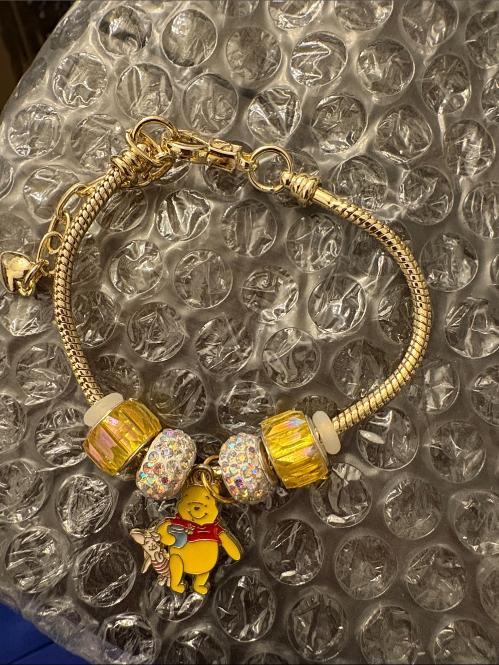 Gold Charm Bracelet with Yellow Winnie the Pooh Pendant size 6